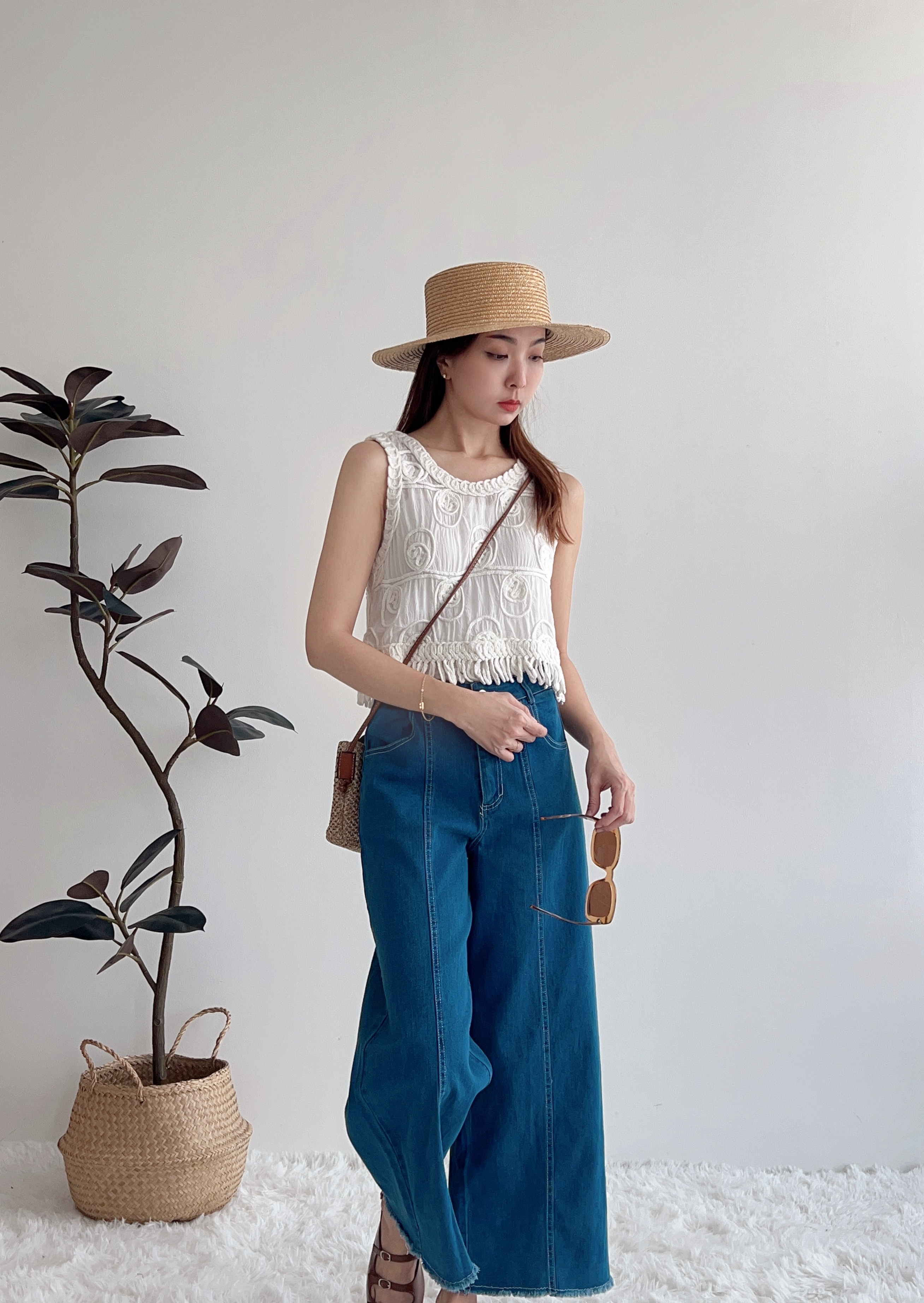 T70450 ELARA VINTAGE BOHO FRINGE HEM SLEVELESS BLOUSE