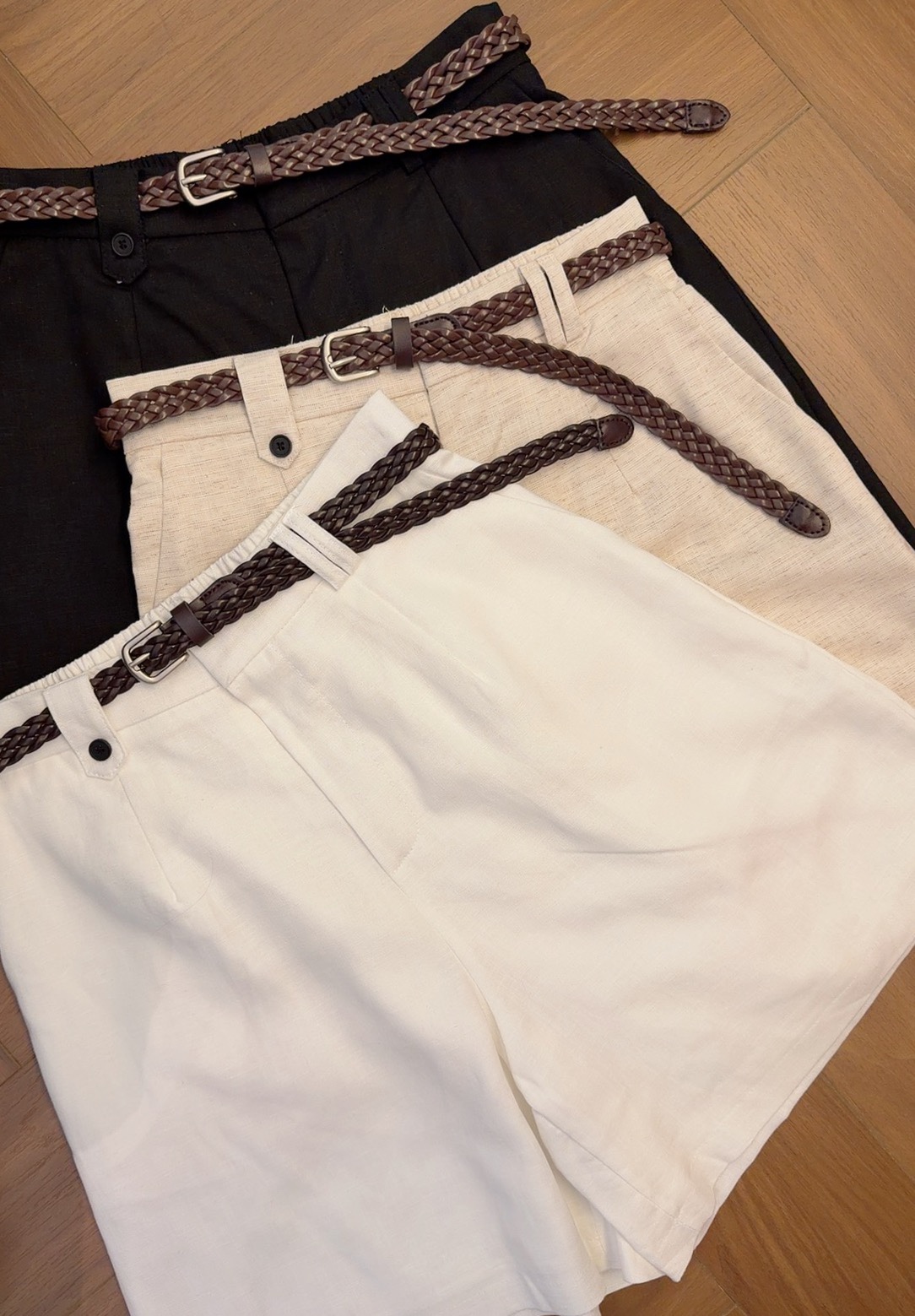 DDB3967 PHERE BELTED LINEN SHORTS
