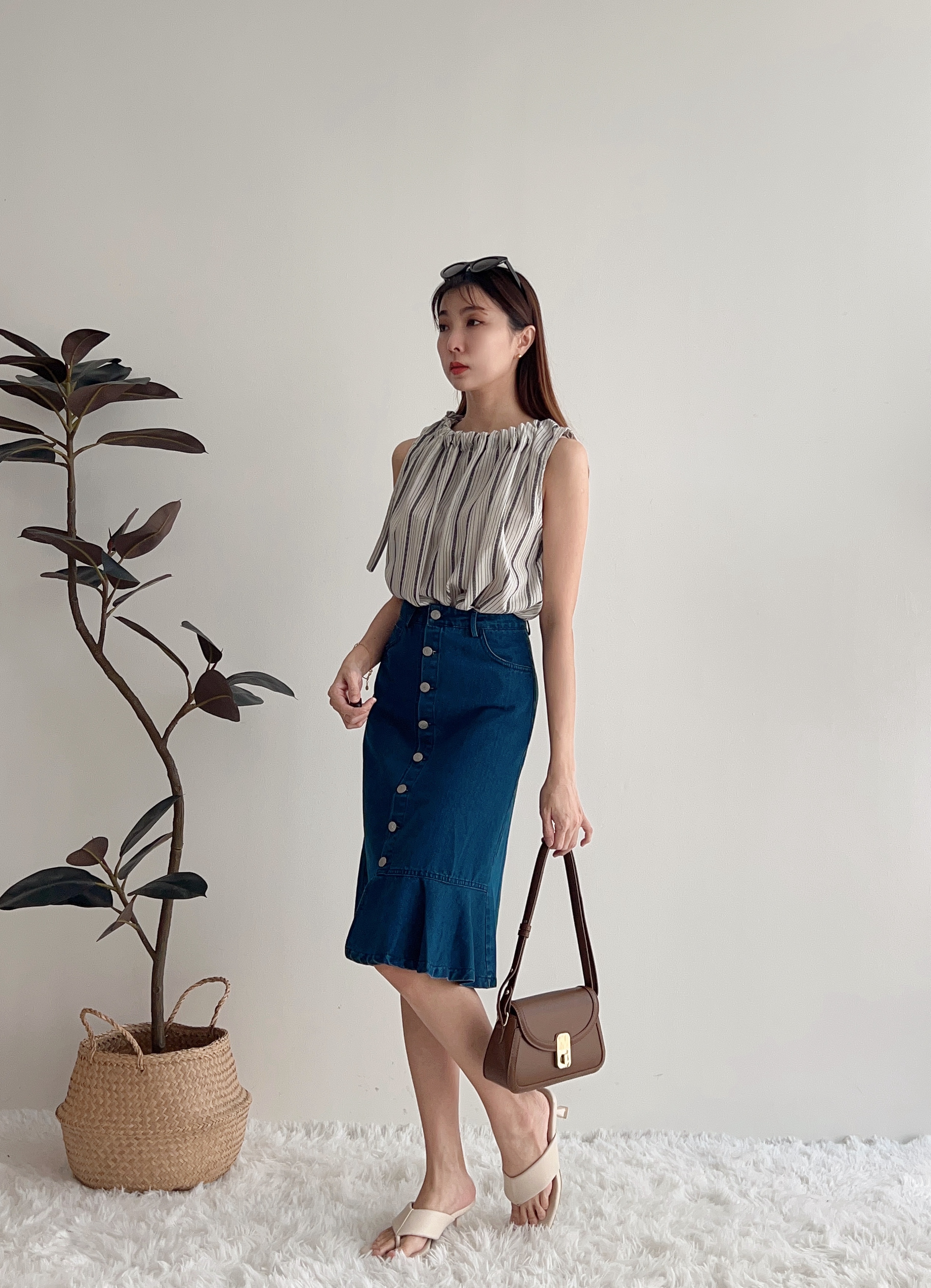 B70448 ORLA ASYMMETRICAL DENIM MIDI SKIRT