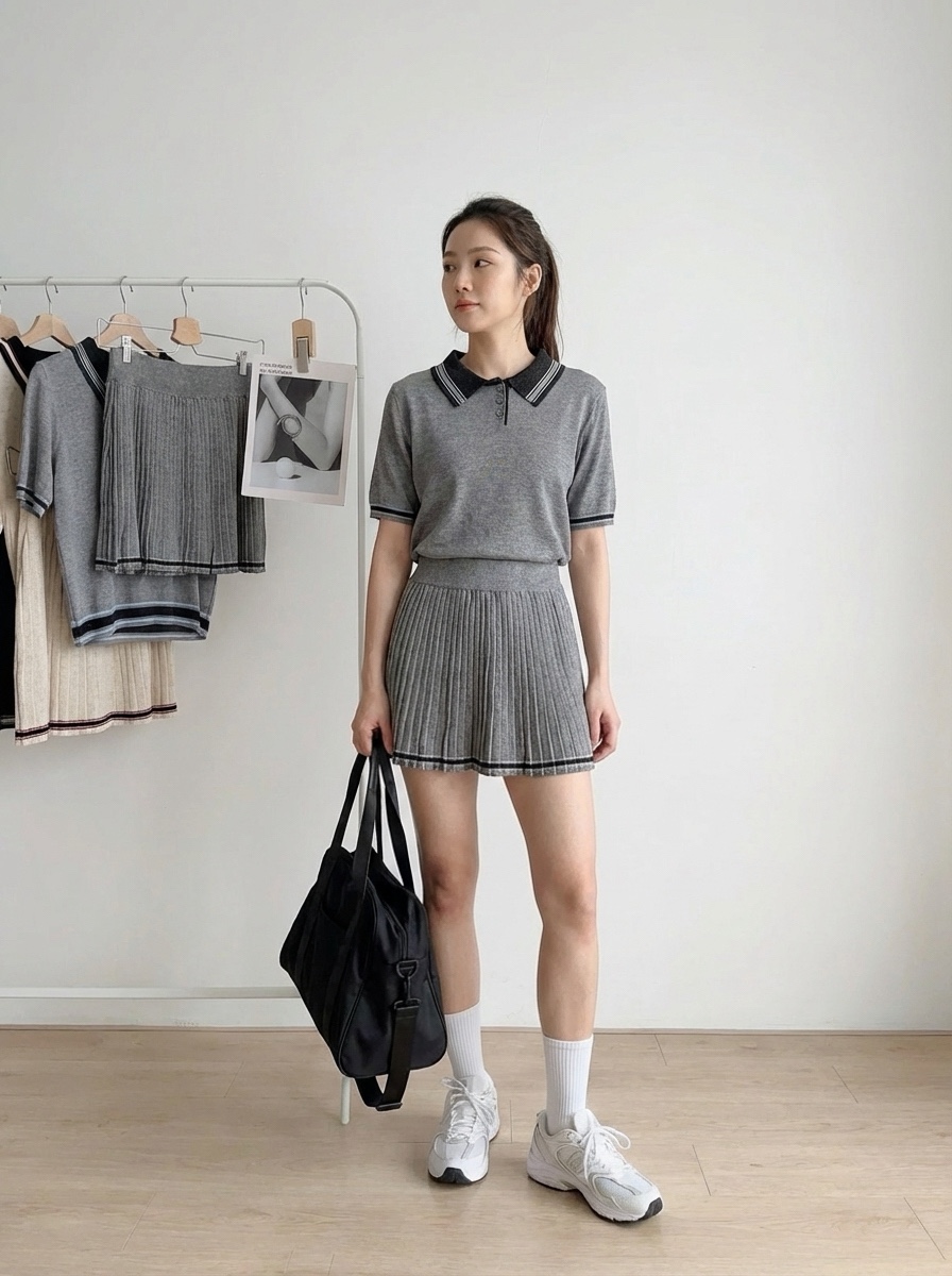 S72557 RINA KNIT POLO SKIRT SET