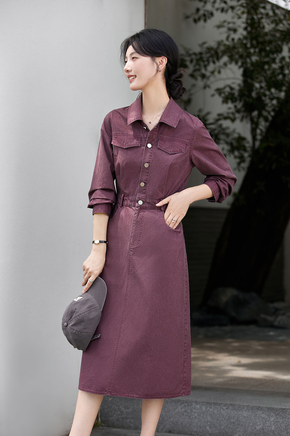 Utility-Chic Cotton Shirtdress with Belted Waist-VIMLYSTORE