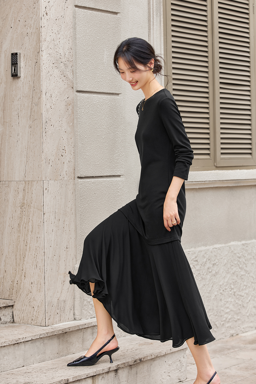 Paneled Seamwork Belted Shirt Dress-VIMLYSTORE