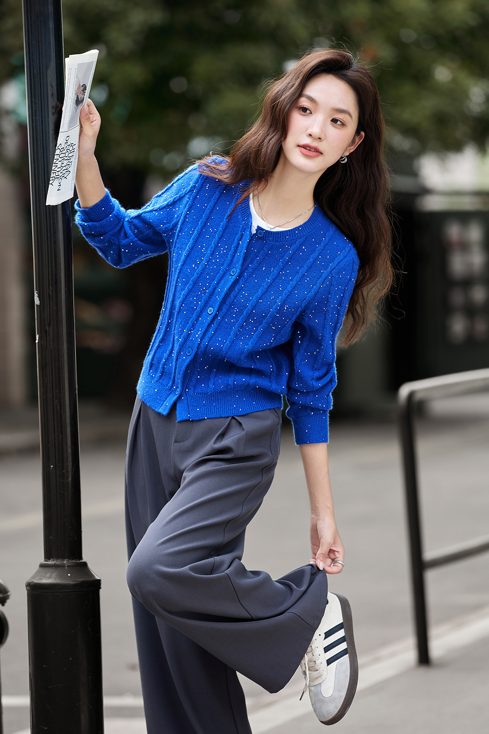 Sequin-Embellished Cable-Knit Cardigan-VIMLYSTORE