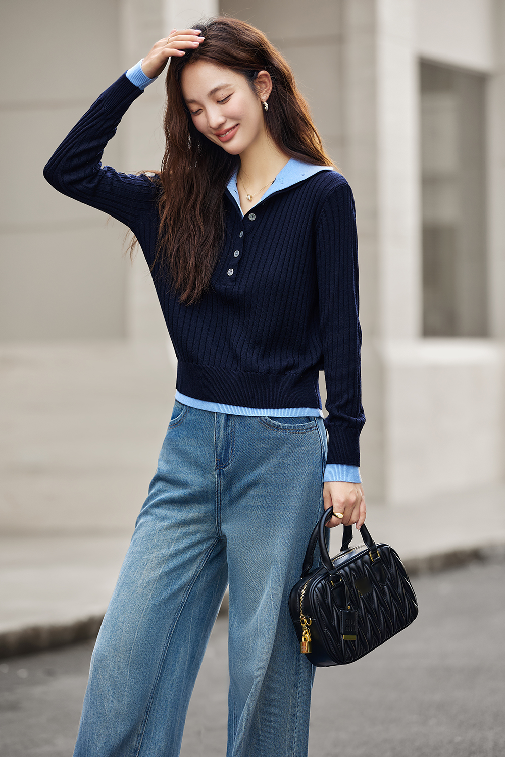 Color-Block Faux Layered Turtleneck Sweater-VIMLYSTORE