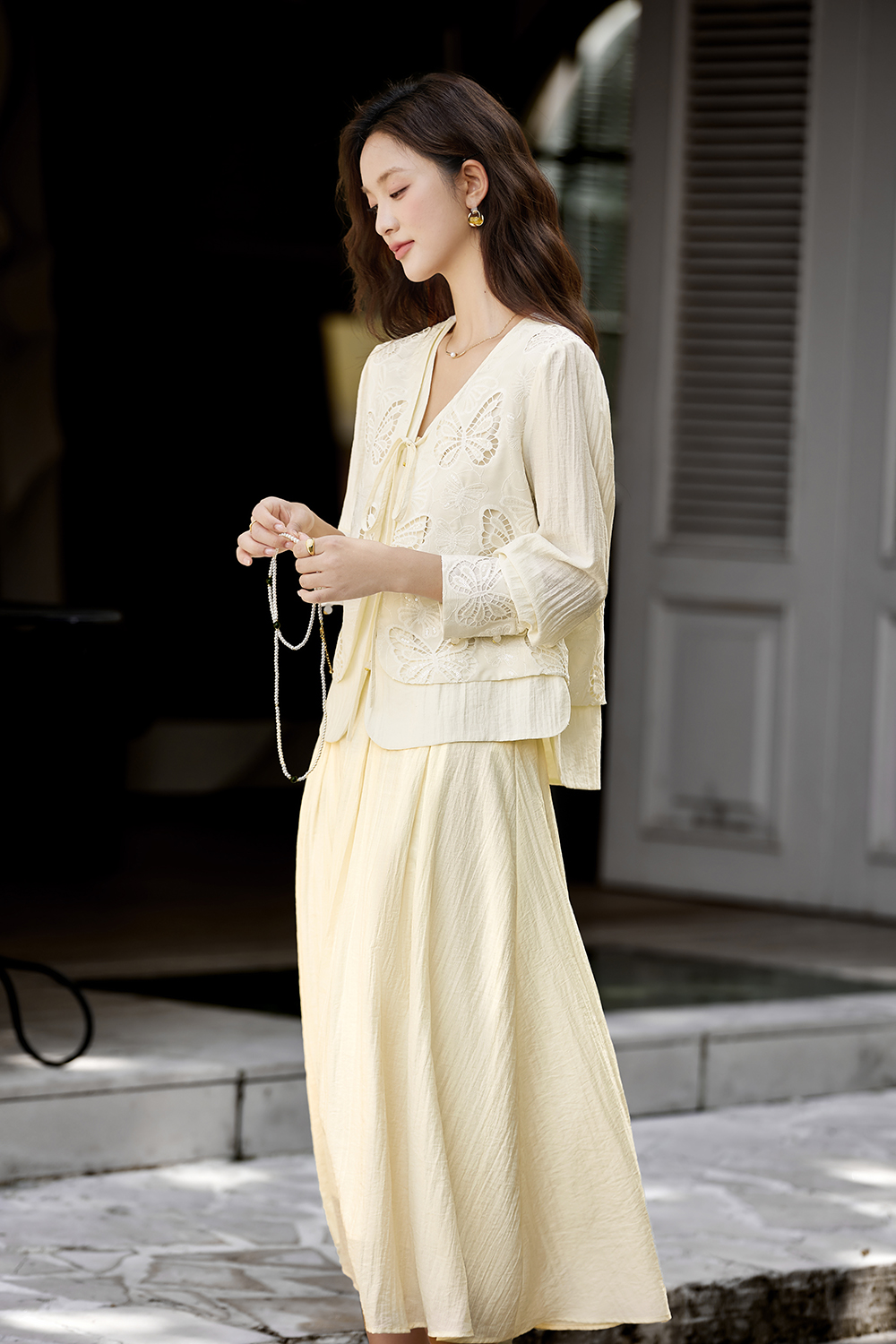 New Chinese Style Butterfly Embroidered Jacket and Skirt Two-Piece Set-VIMLYSTORE