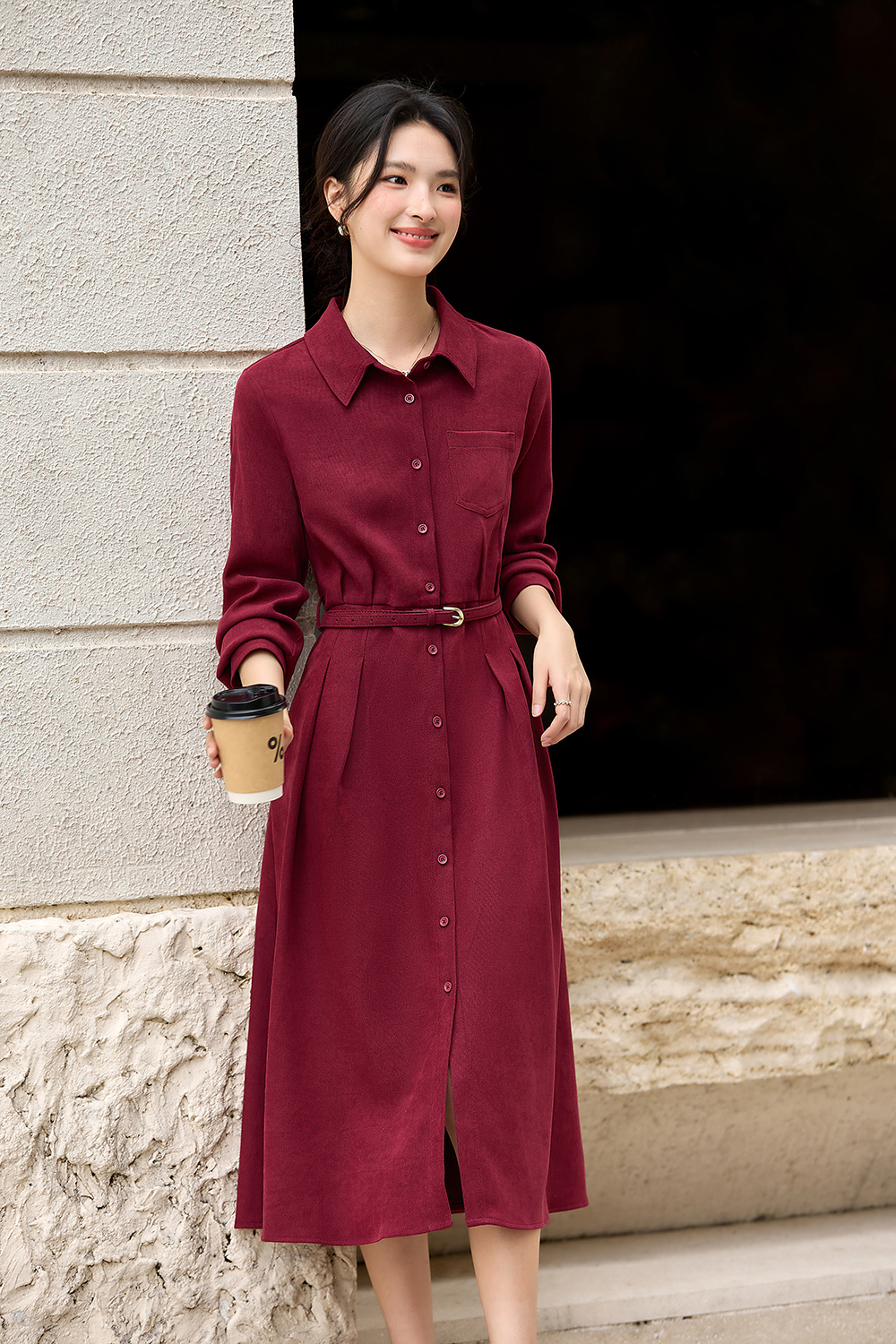 French Vintage Lapel Slimming Shirt Dress-VIMLYSTORE