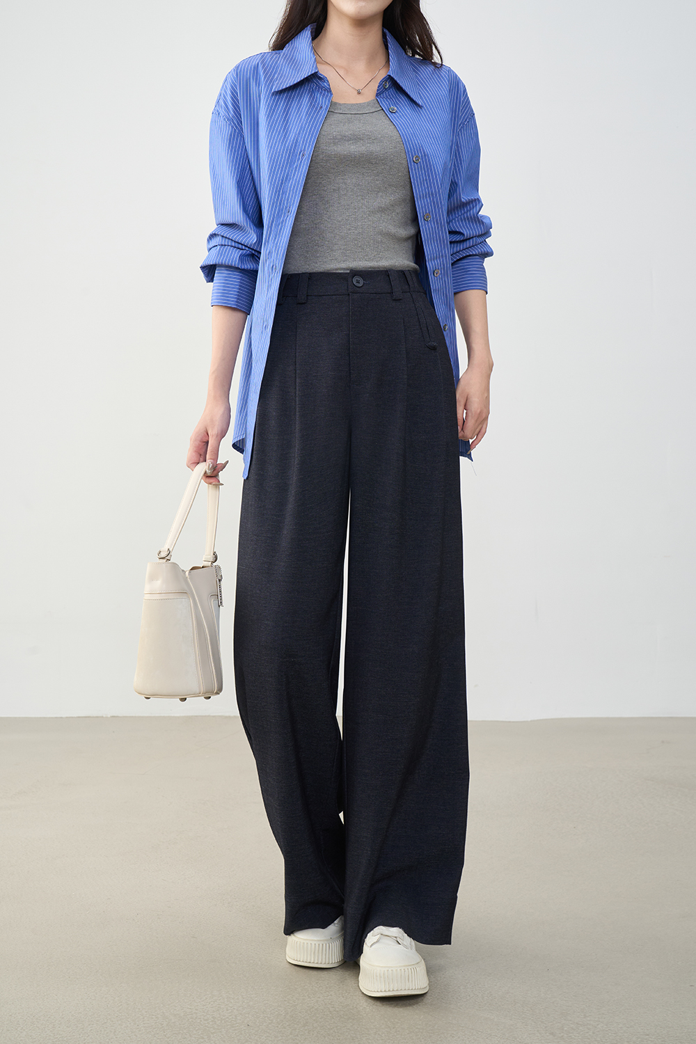 Draping Textured Versatile Commute Casual Wide-Leg Trousers-VIMLYSTORE