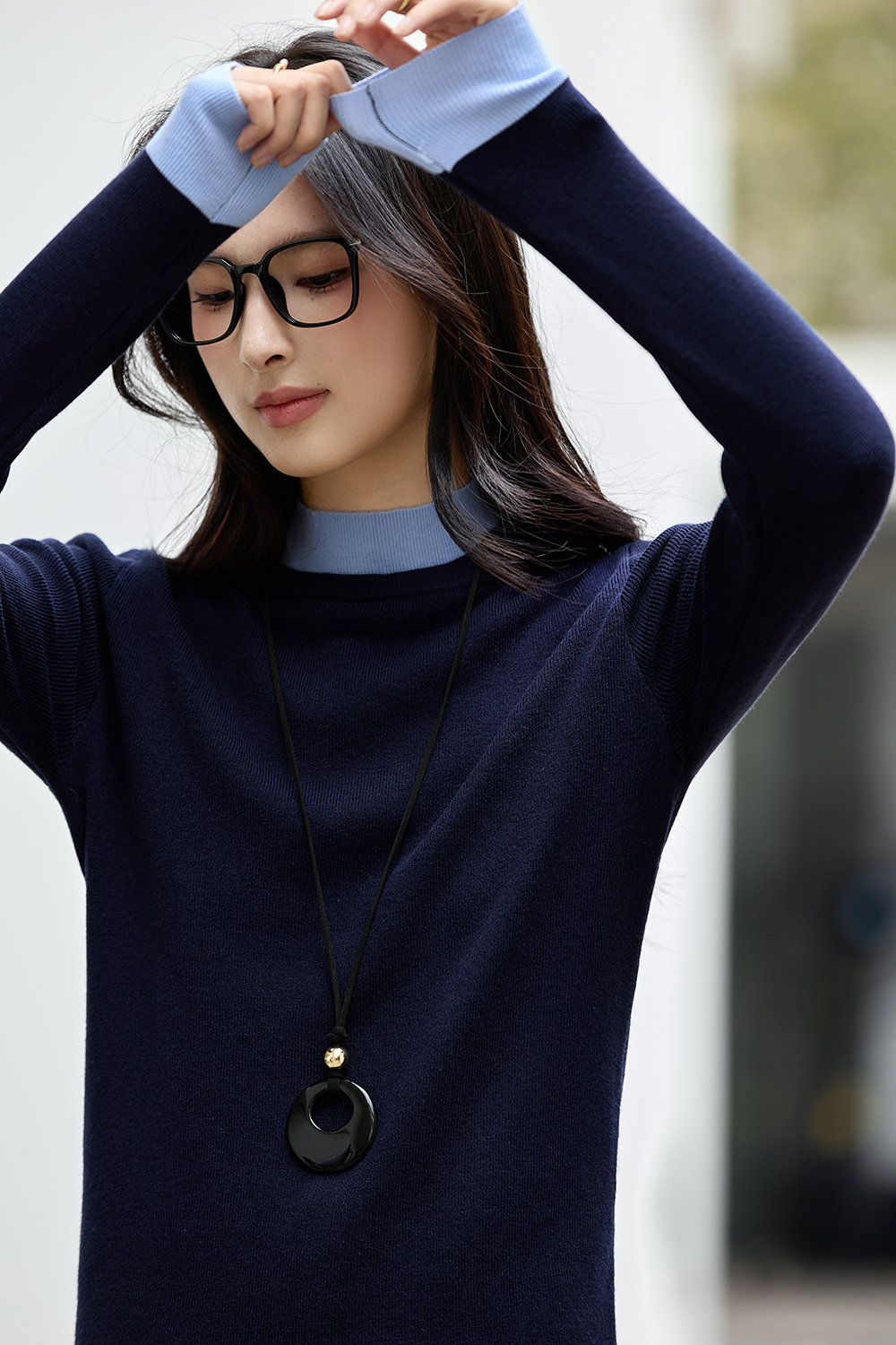 High Neck Color-Block Slimming Versatile Base Layer Knit Top-VIMLYSTORE