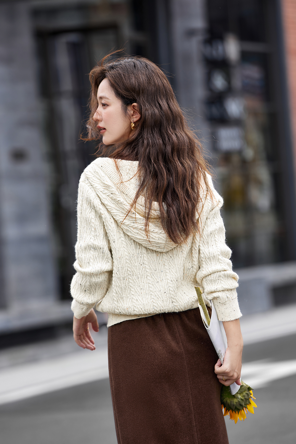 Soft Cable Hooded Long Sleeve Knit Sweater-VIMLYSTORE