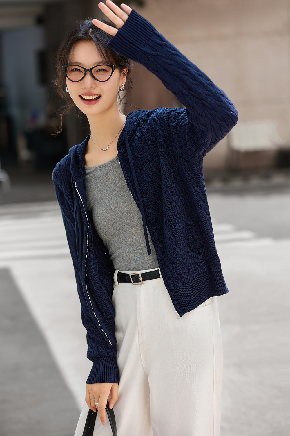 Lazy Style High-End Hooded Cable Knit Cardigan-VIMLYSTORE