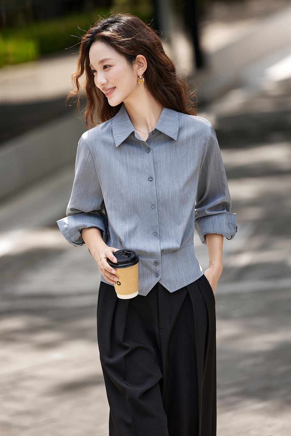 Irregular Design Elegant Striped Lapel Shirt-VIMLYSTORE