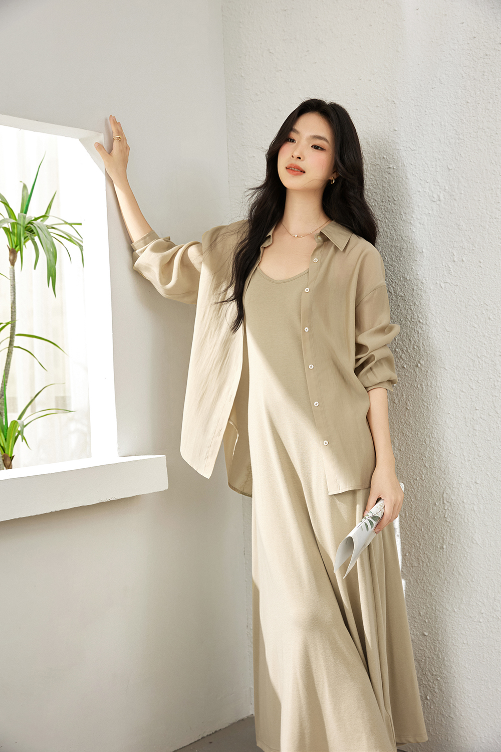 Notch-Neck Top & Slip Dress Coord Set-VIMLYSTORE