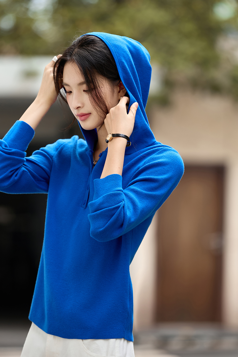 Wool-Blend Hooded Longline Knit Top-VIMLYSTORE