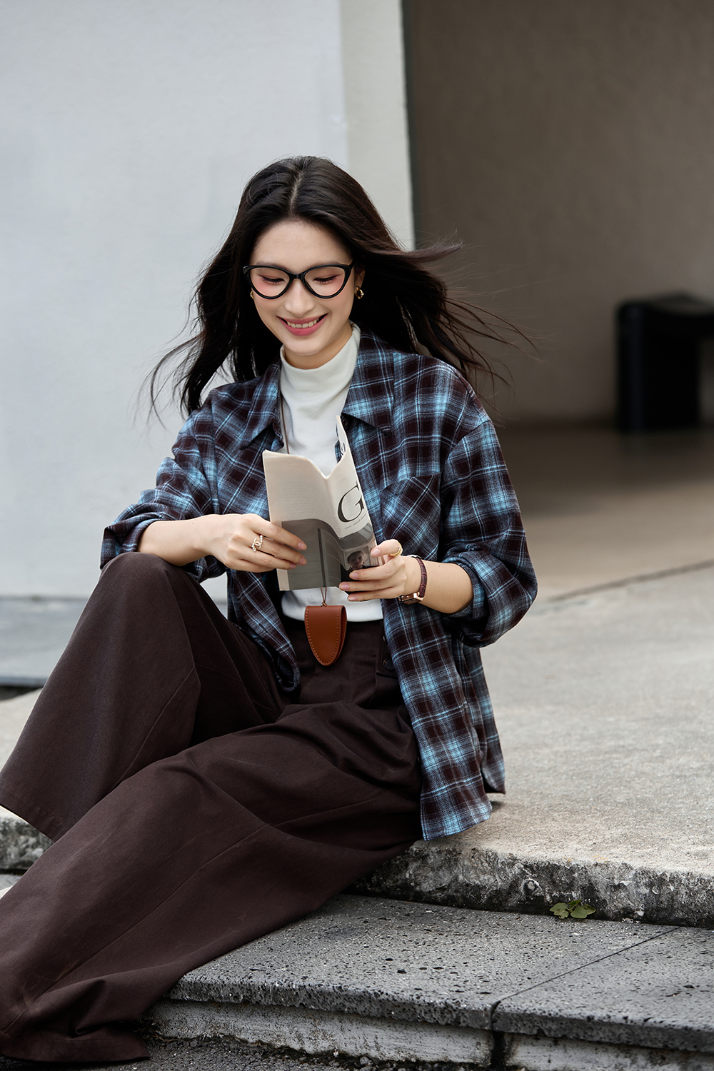 Blue & Brown Plaid Shirt for Casual Wear-VIMLYSTORE