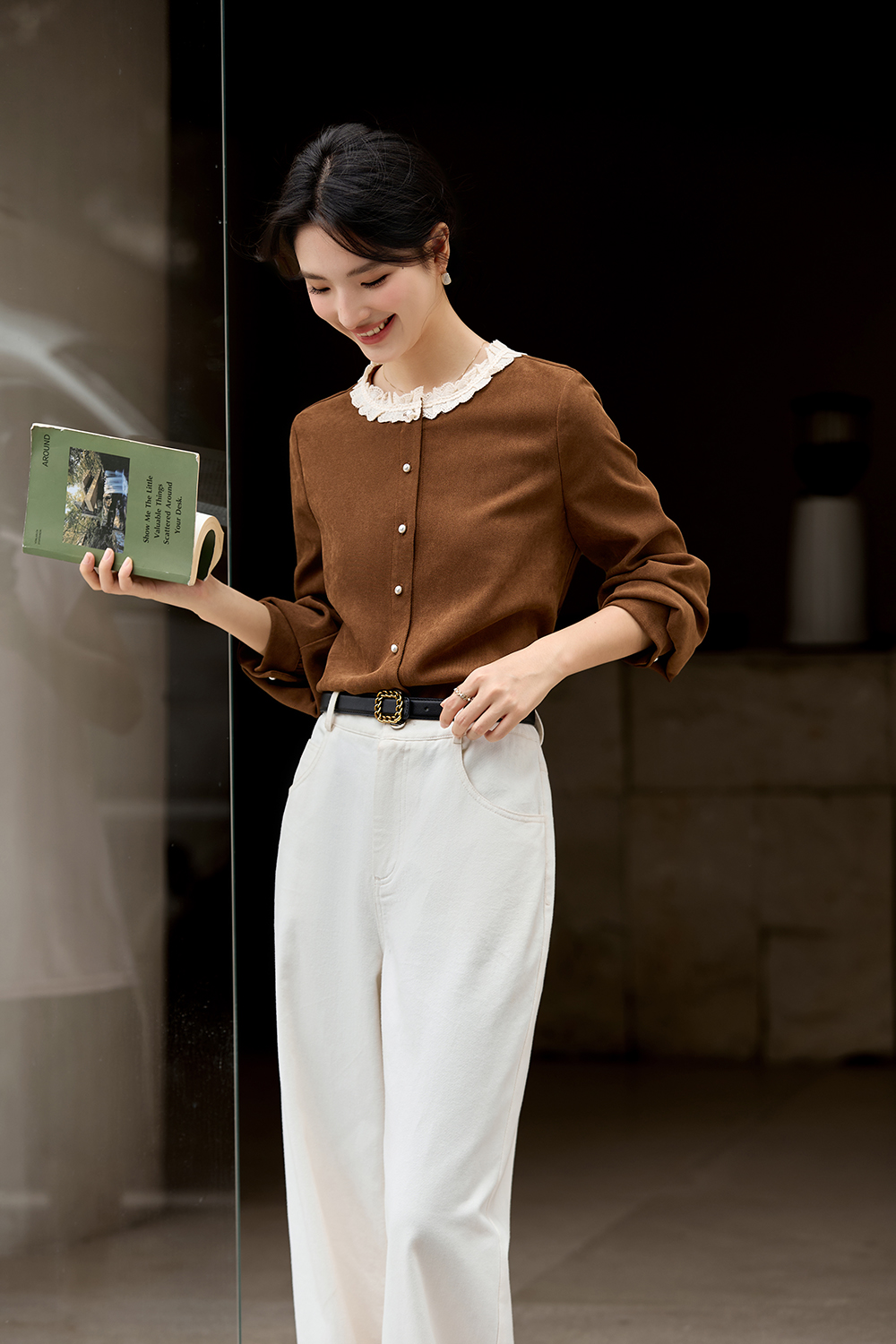 Corduroy Shirt with Lace Trim-VIMLYSTORE