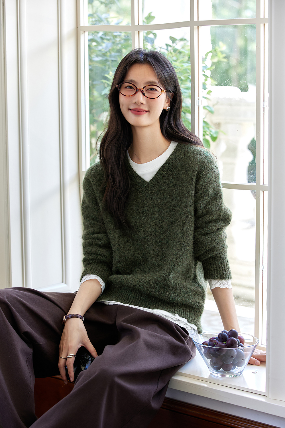 Plush green leisure sweater-VIMLYSTORE