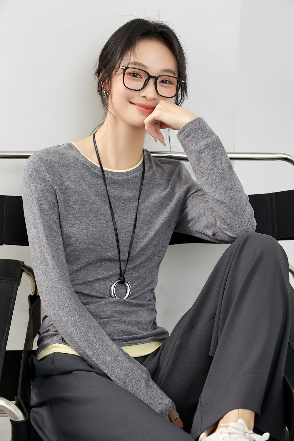 Fake Two-Piece Waist-Tying Long Sleeve T-Shirt-VIMLYSTORE