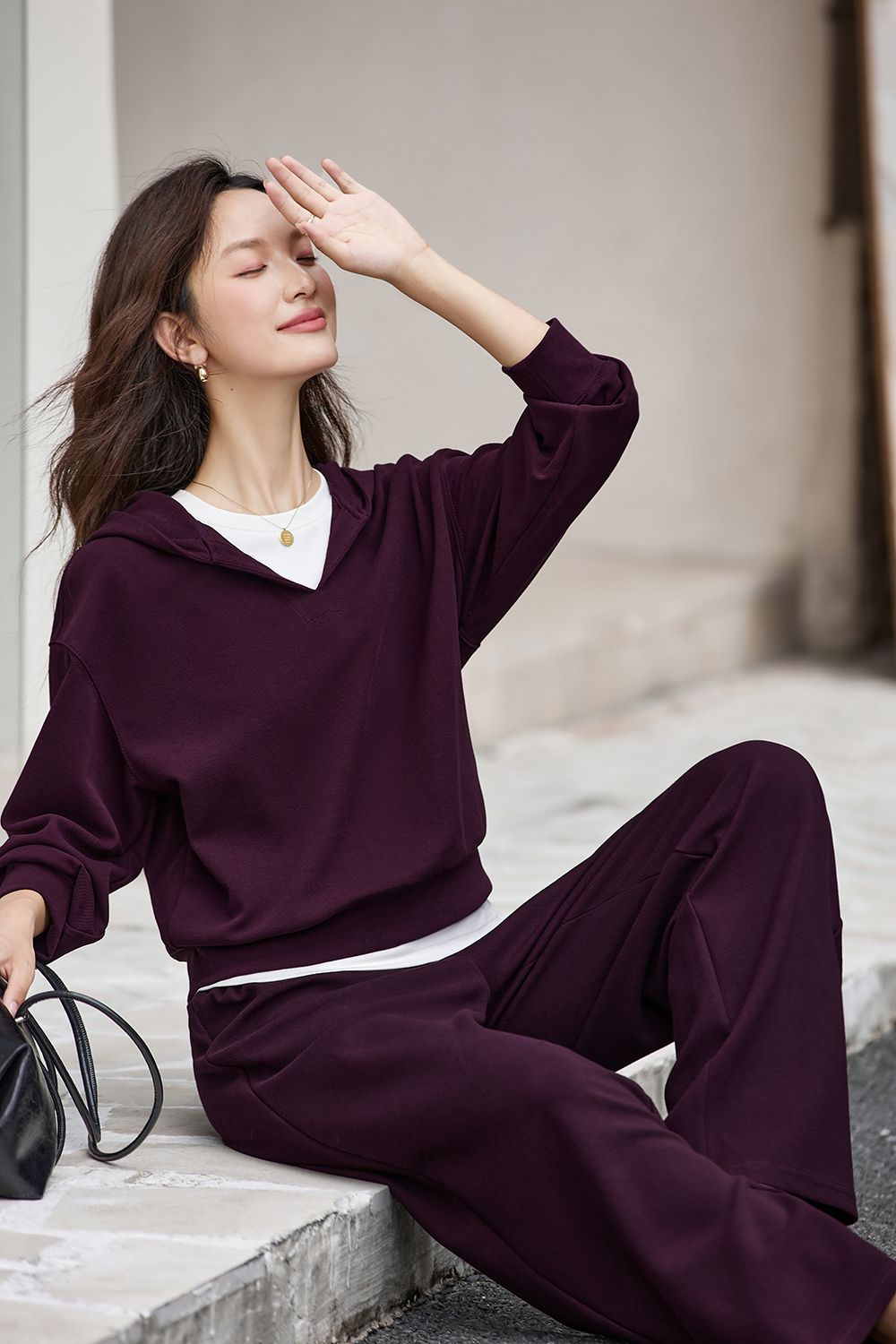 Hooded Sweatshirt Wide-Leg Pants Knit Set-VIMLYSTORE