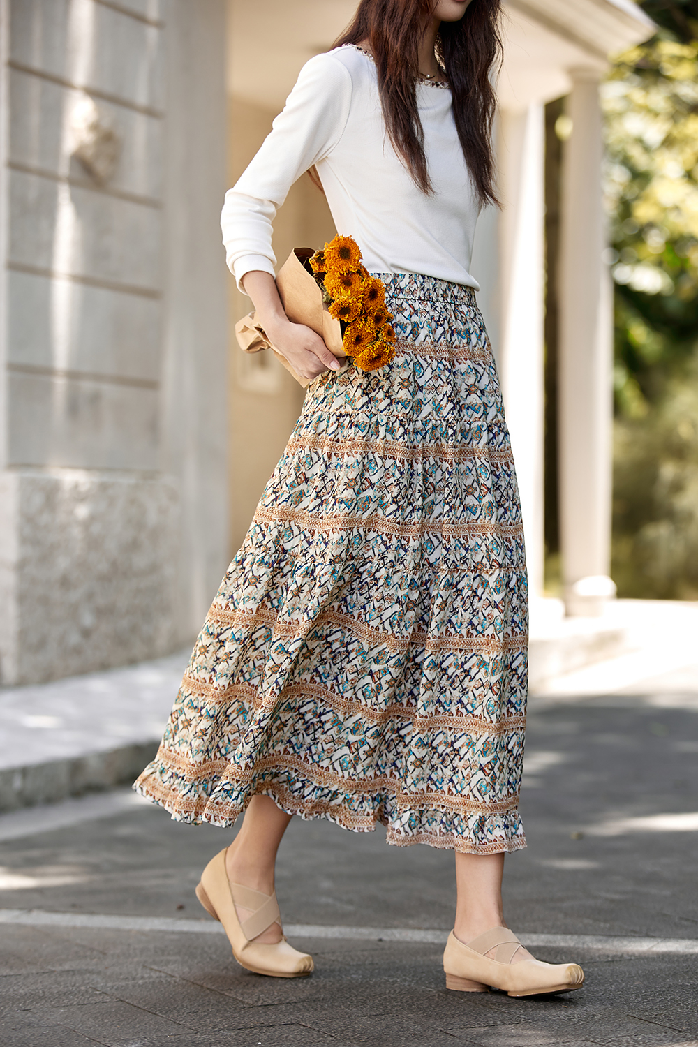 Vacation Style Floral Print Tiered Skirt-VIMLYSTORE