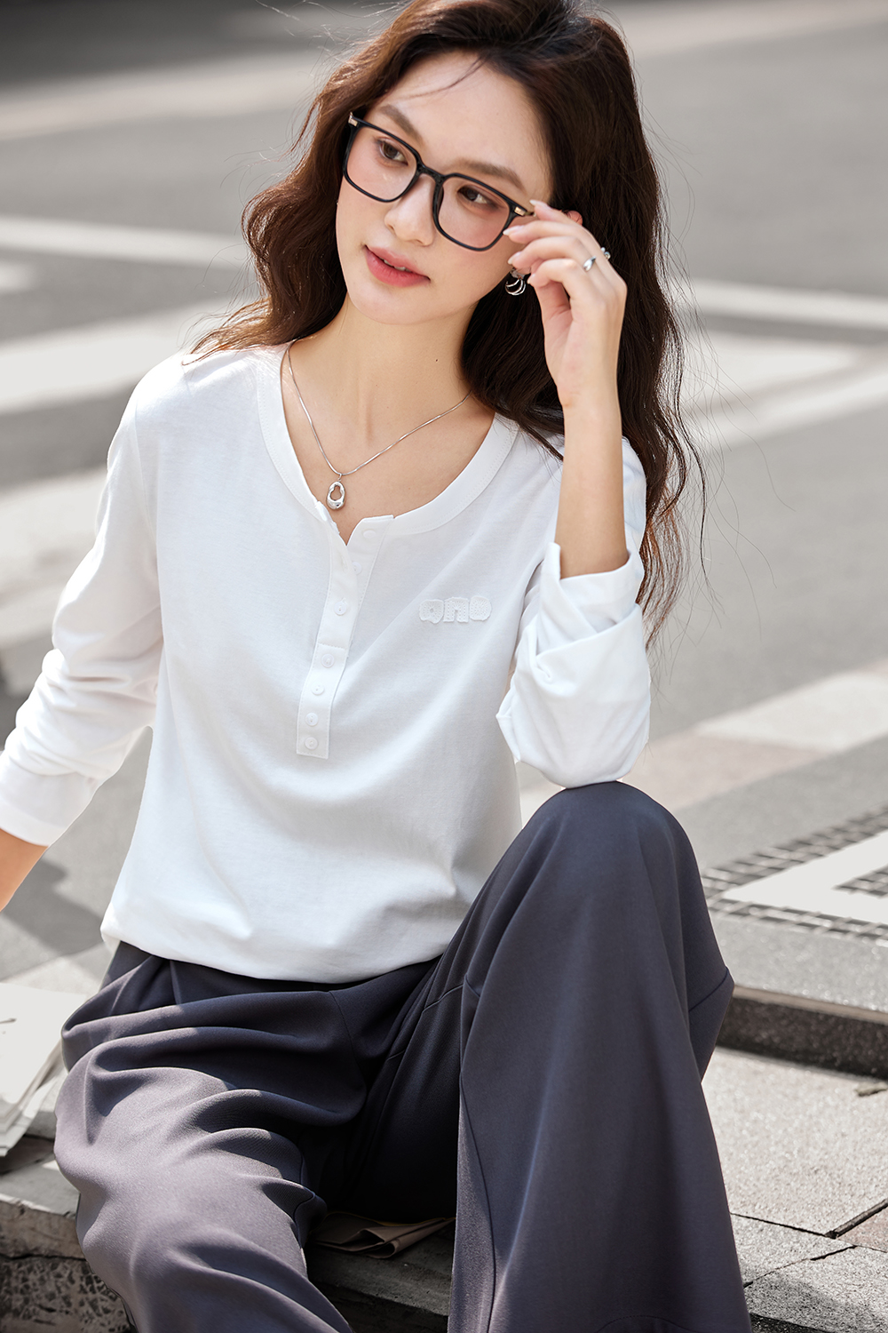 Letter Embroidery Long Sleeve T-Shirt-VIMLYSTORE