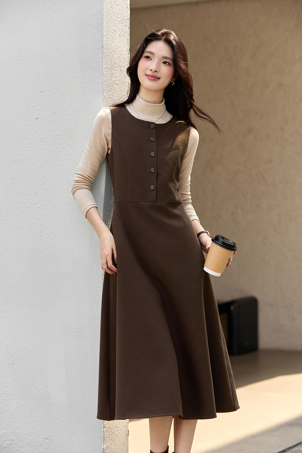 Stand Collar Knit Slip Vest Dress Set-VIMLYSTORE