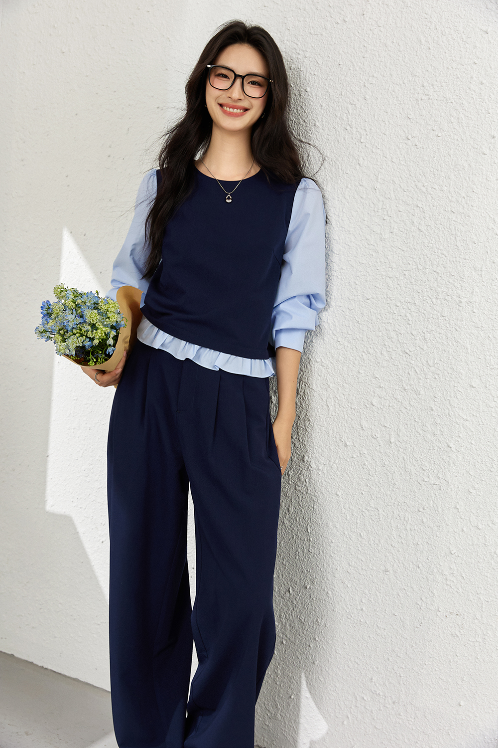 Color-Block Twin-Set with Palazzo Pants-VIMLYSTORE