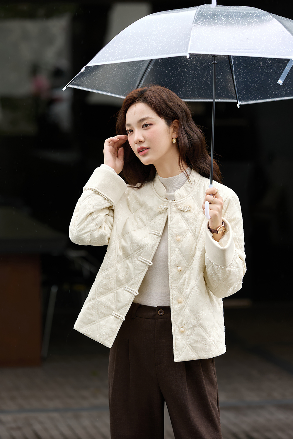 Neo-Chinese Lace-Embroidered Cotton Coat-VIMLYSTORE