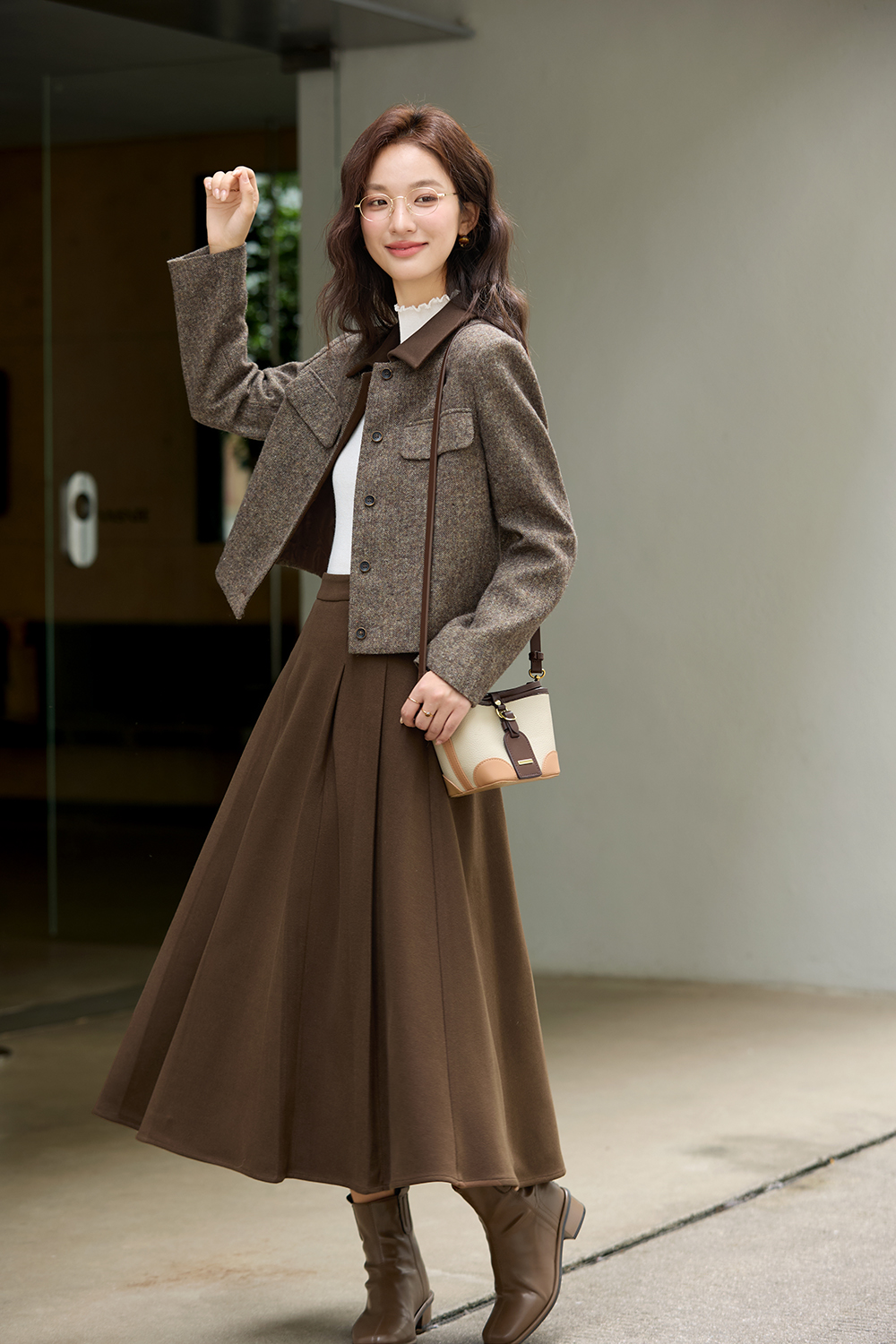 Vintage Wool Coat with Midi Skirt-VIMLYSTORE
