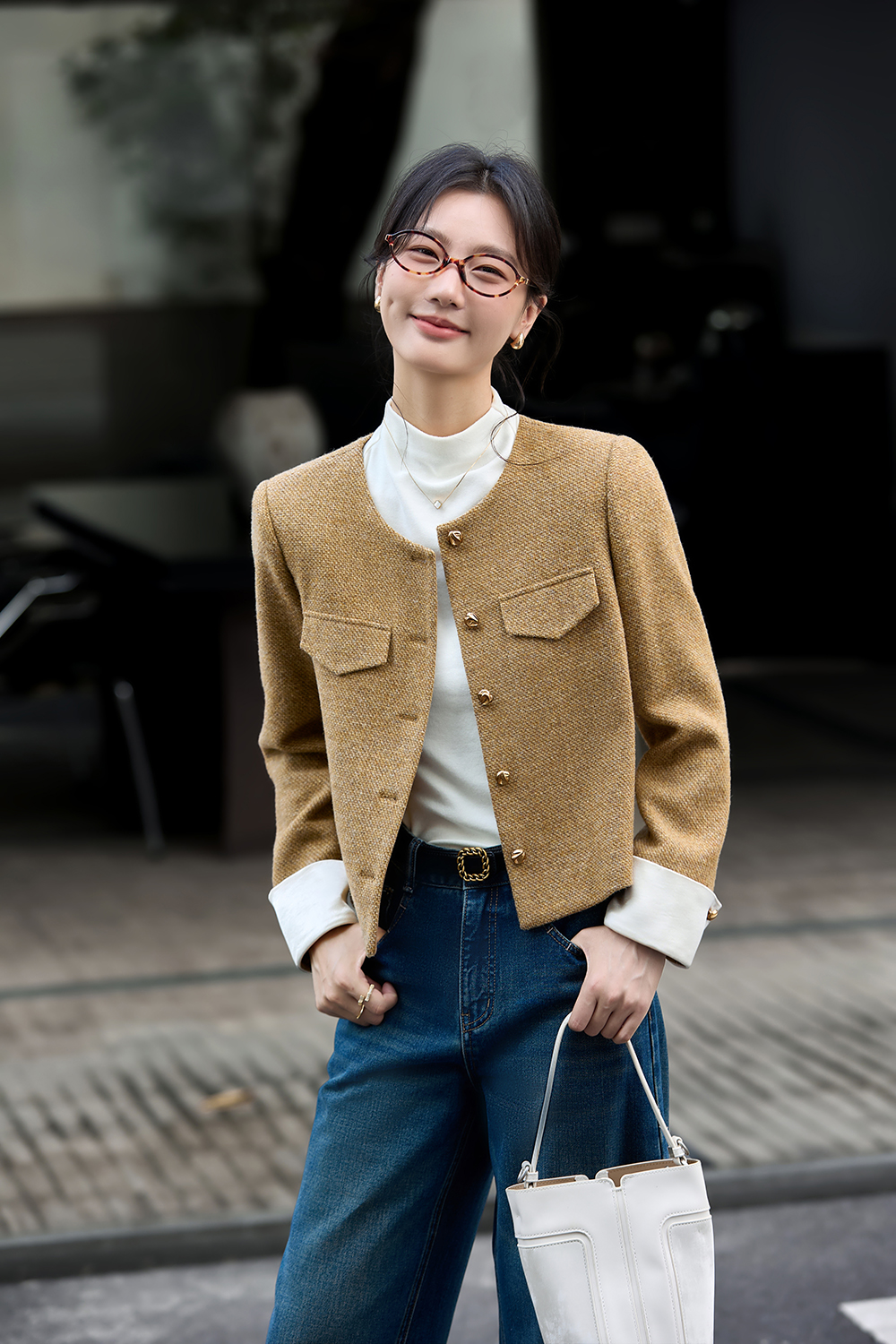 Brown Round Neck Woolen Versatile Coat-VIMLYSTORE