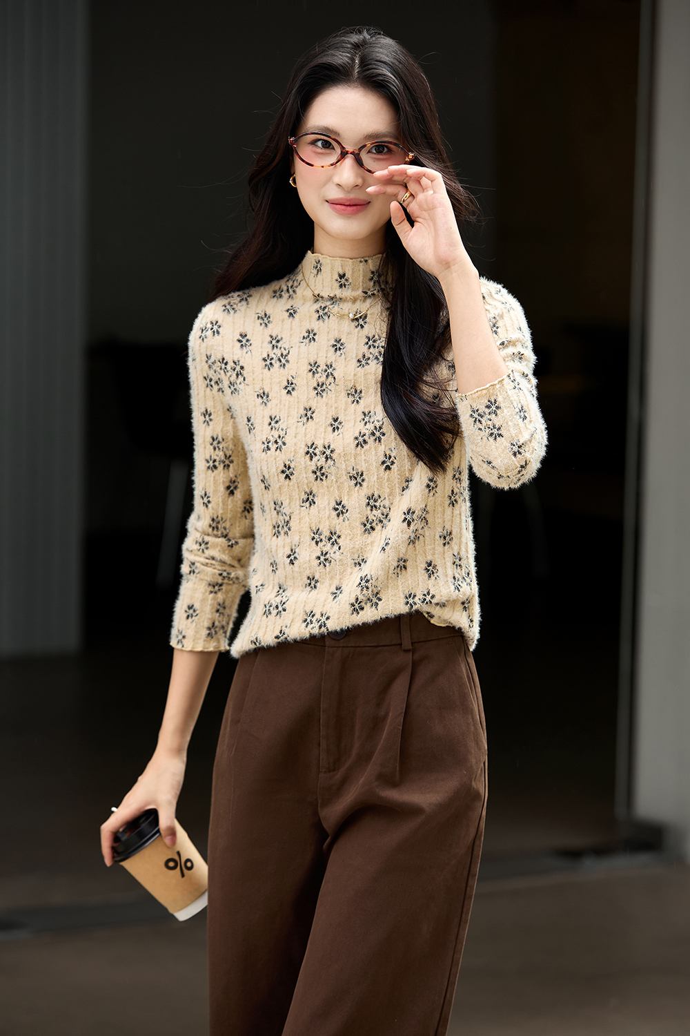 Lace-patterned suede base layer shirt-VIMLYSTORE