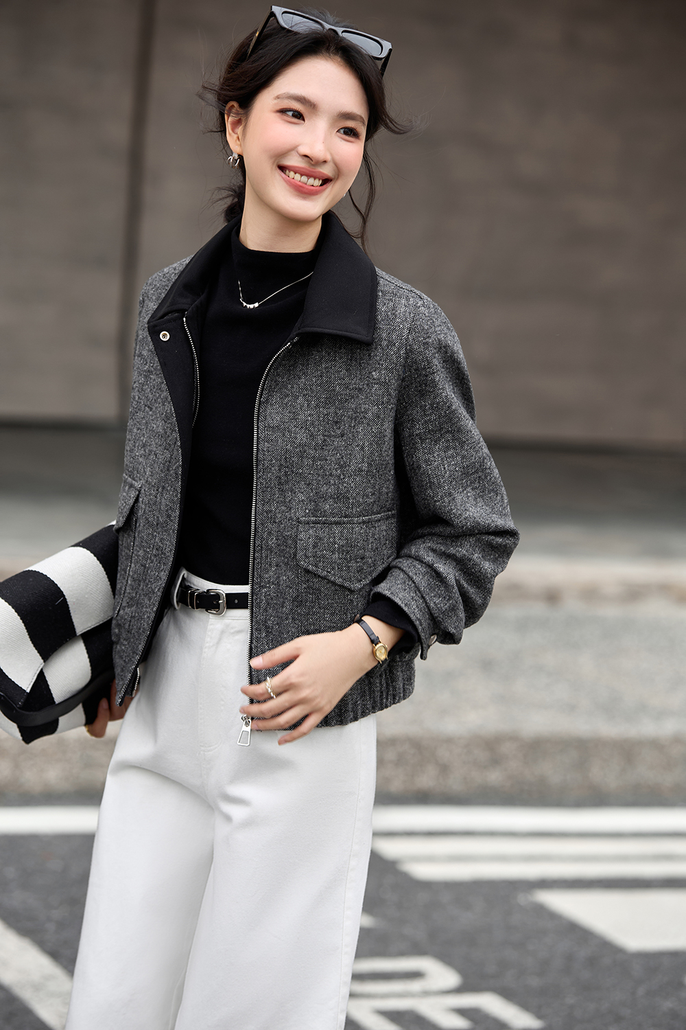 Vintage Gray Flecked Wool-Blend Coat-VIMLYSTORE