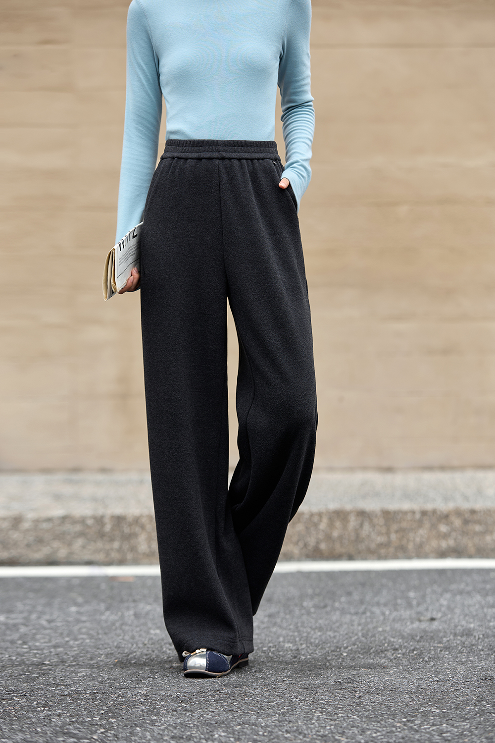 Gray Versatile Wide-Leg Trousers with Relaxed Fit-VIMLYSTORE