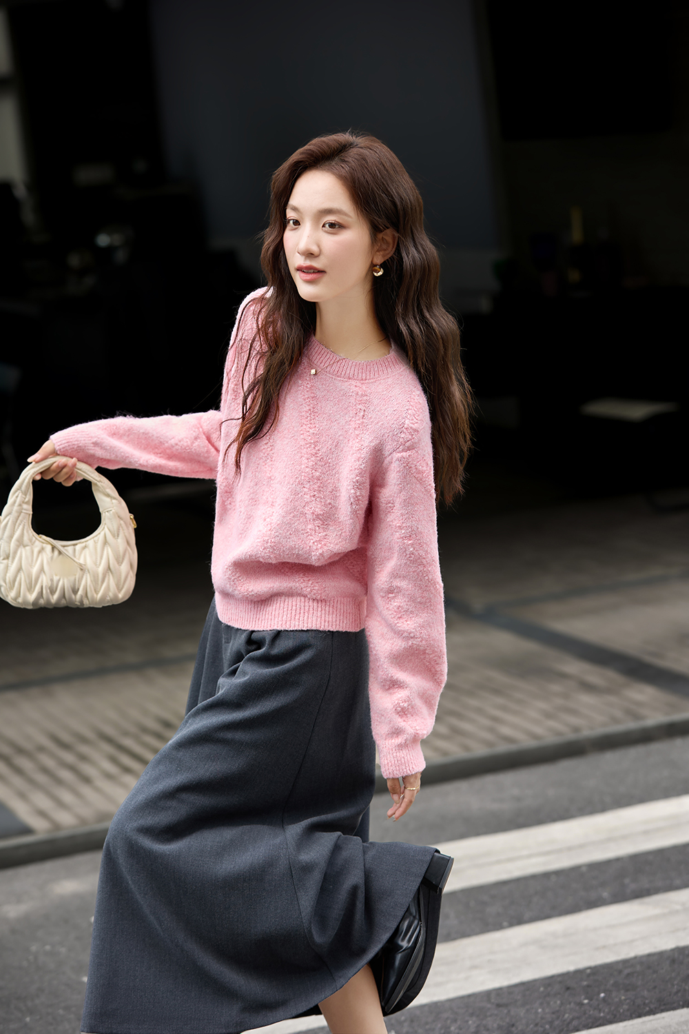 Soft Round Neck Textured Knit Sweater-VIMLYSTORE
