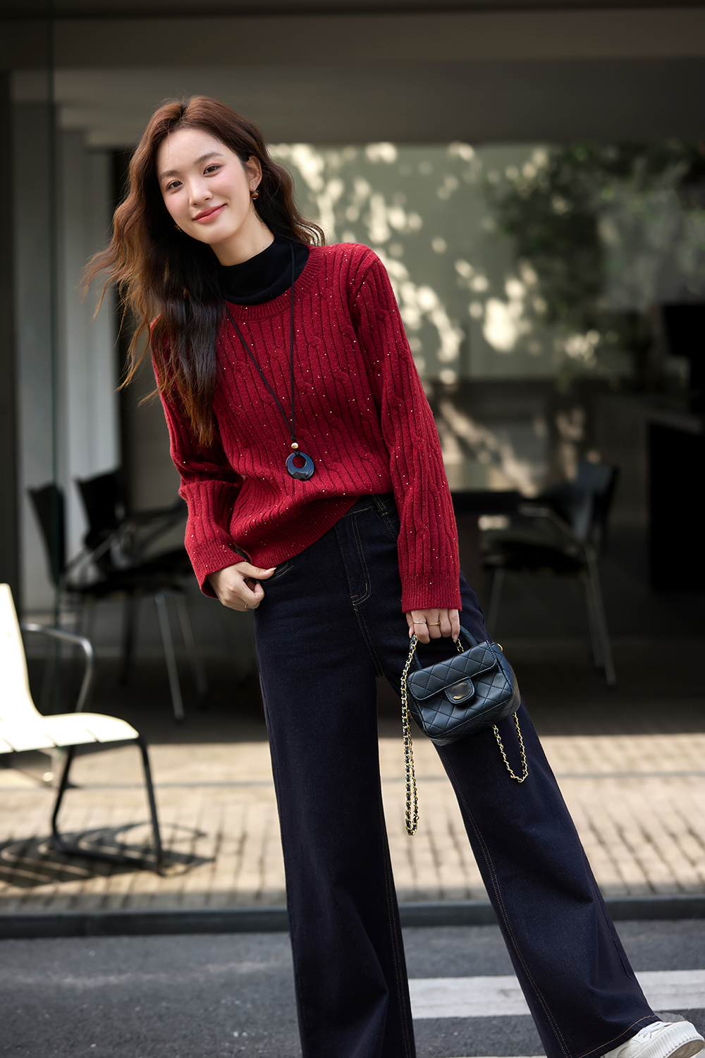 Red Cable-Knit Warm Sweater-VIMLYSTORE
