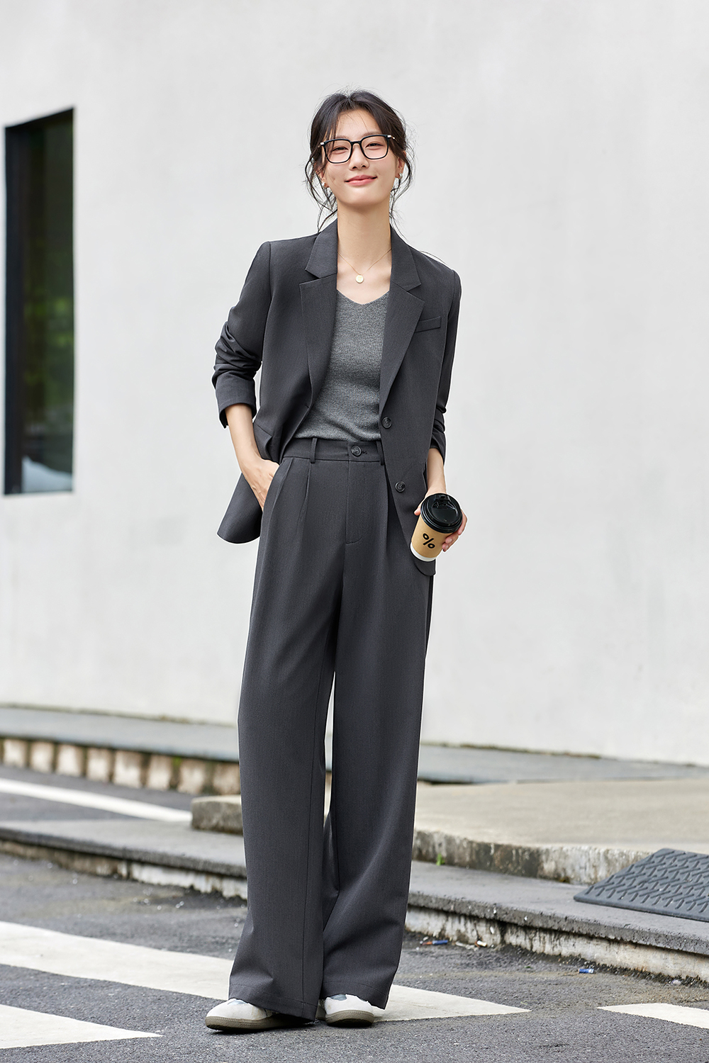 High-grade gray commuter Western-style clothes and pants-VIMLYSTORE