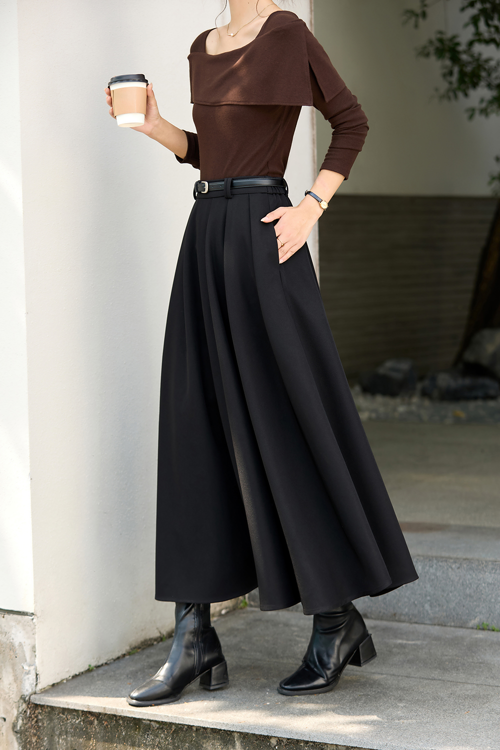 Tailored Pleated Midi Skirt