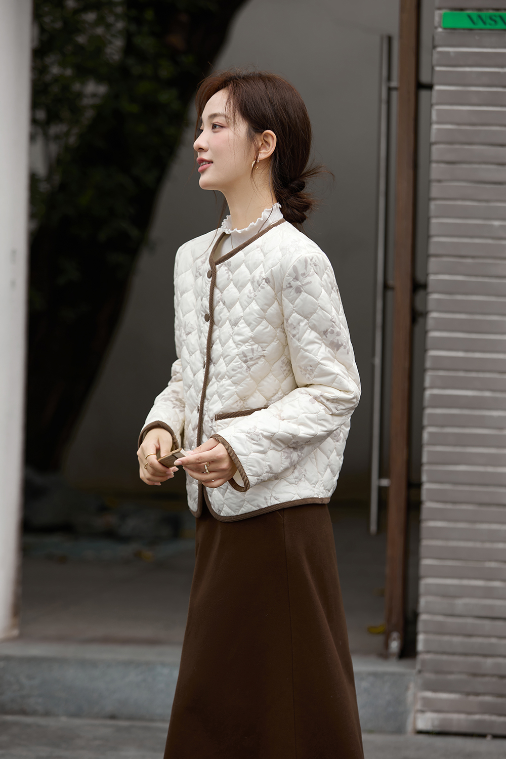 Apricot Printed Short Cotton Padded Jacket