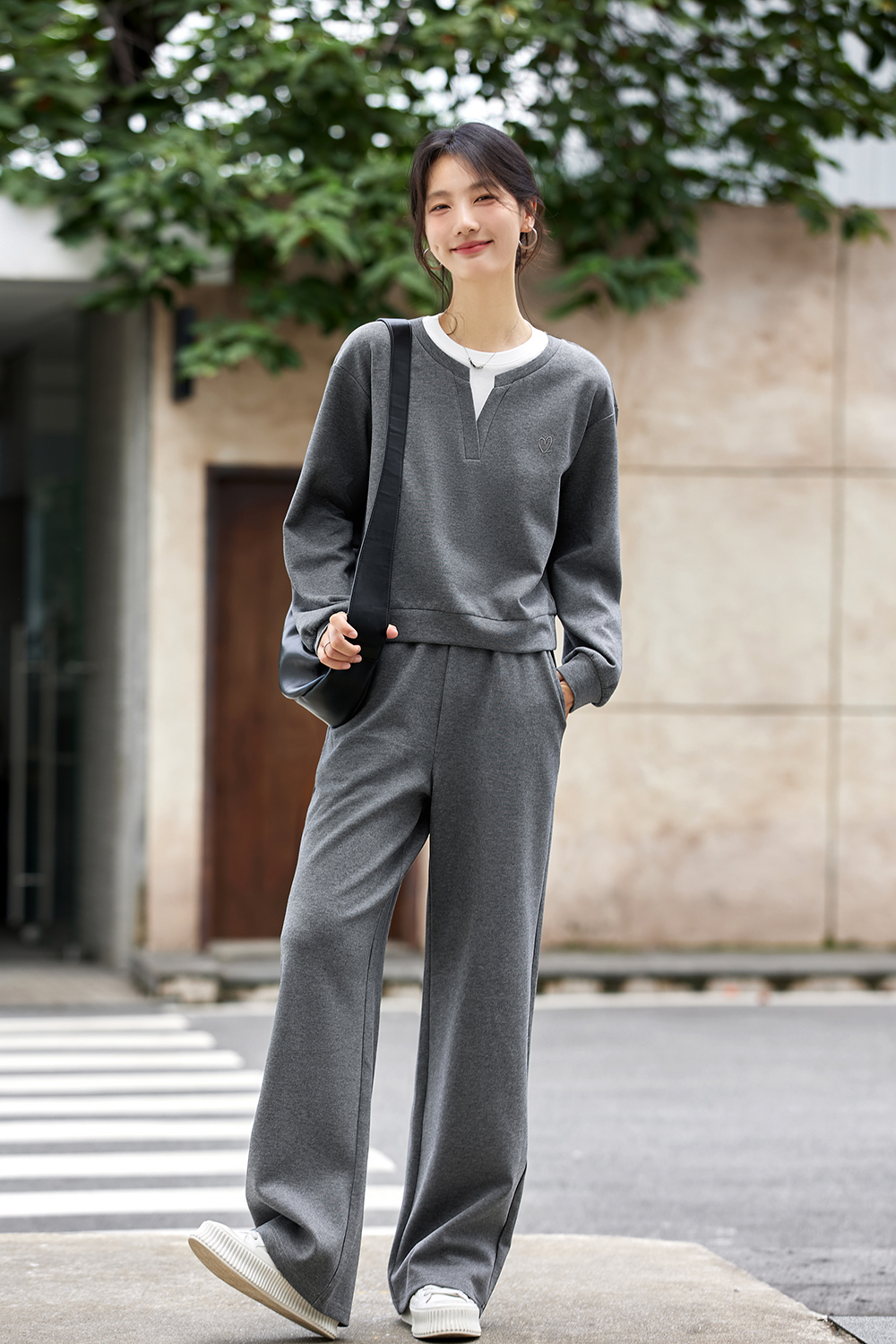 Faux Layered Top & Sporty Wide-Leg Set-VIMLYSTORE