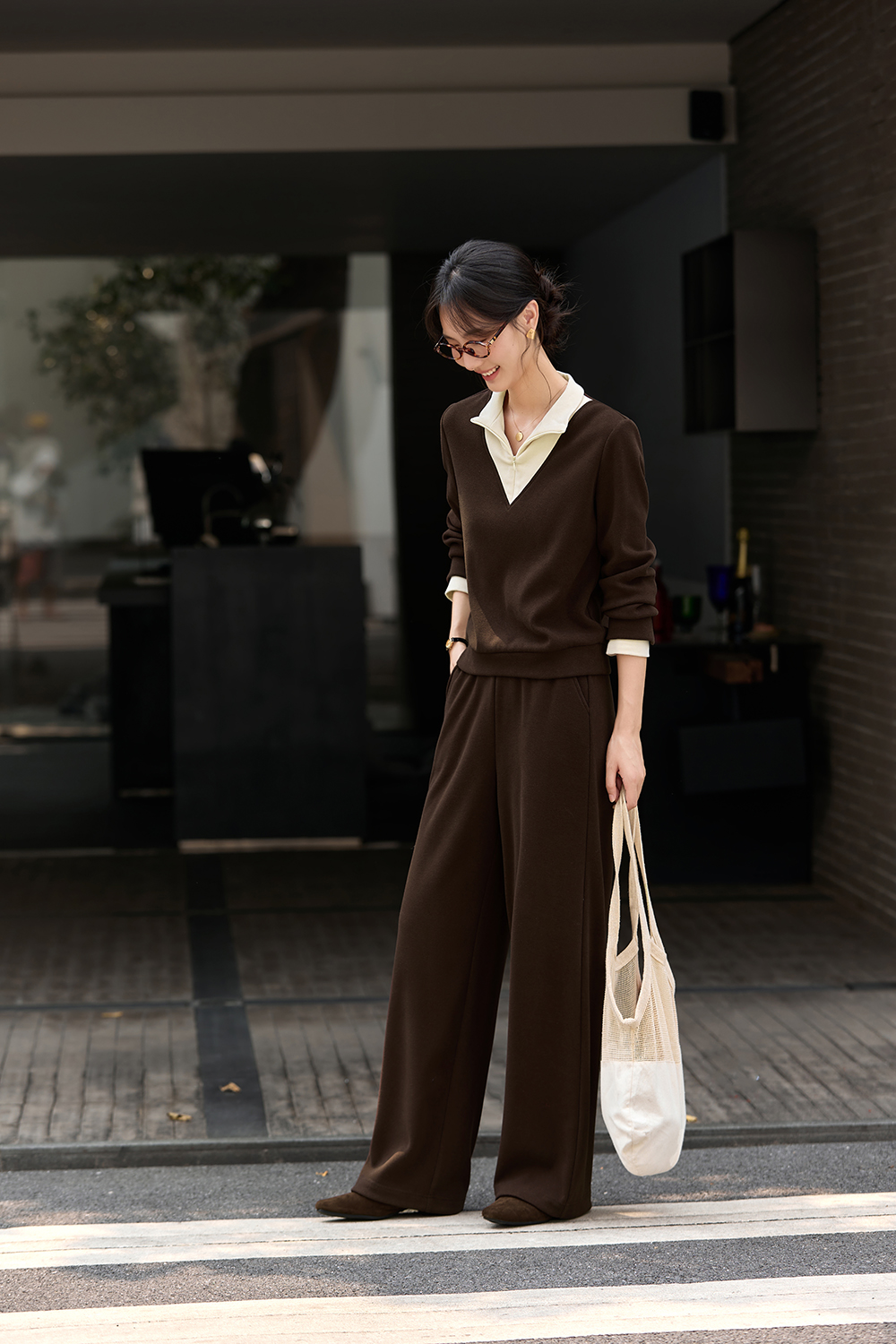 Brown Fake Two-Piece Set