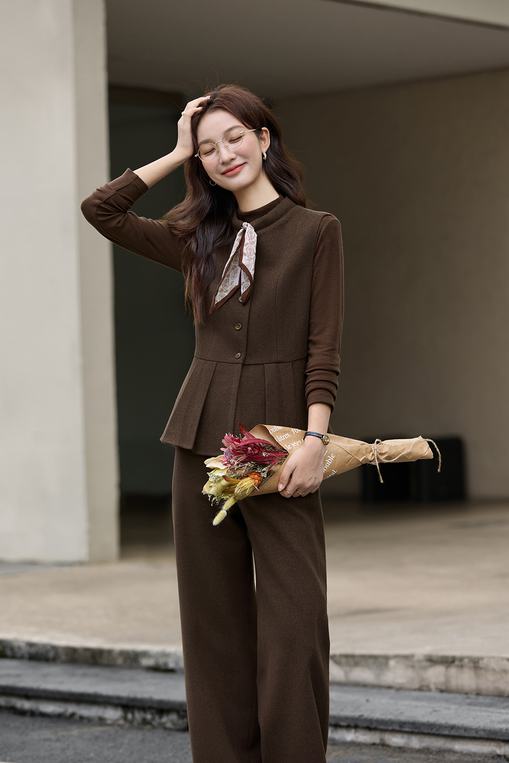 French-Style Stand-Up Collar Vest, Undershirt & Pants Three-Piece Set