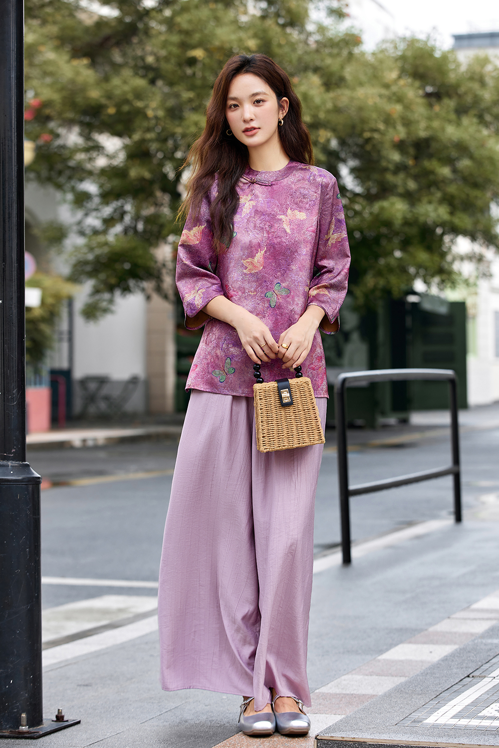 Purple new Chinese style jacket and trousers suit-VIMLYSTORE