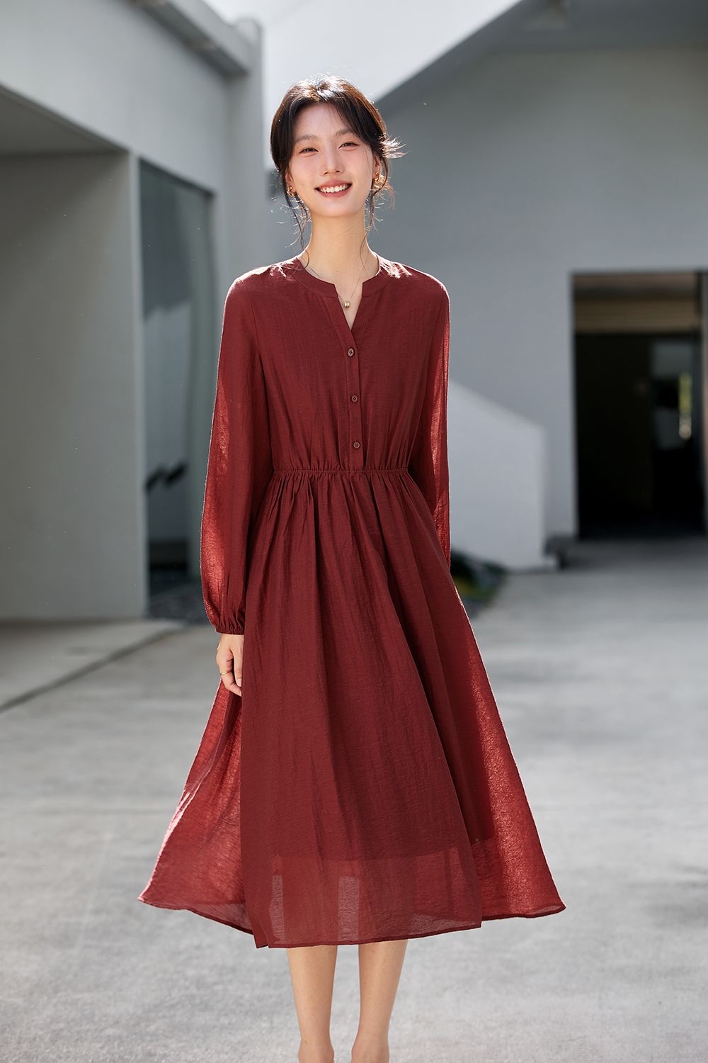 French red elegant dress-VIMLYSTORE