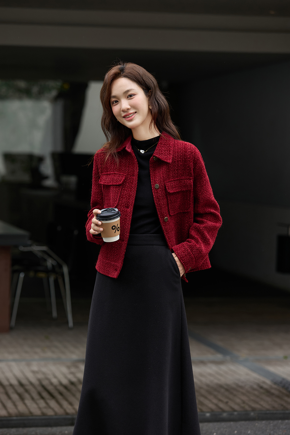 Red Lapel Short Wool Blend Jacket