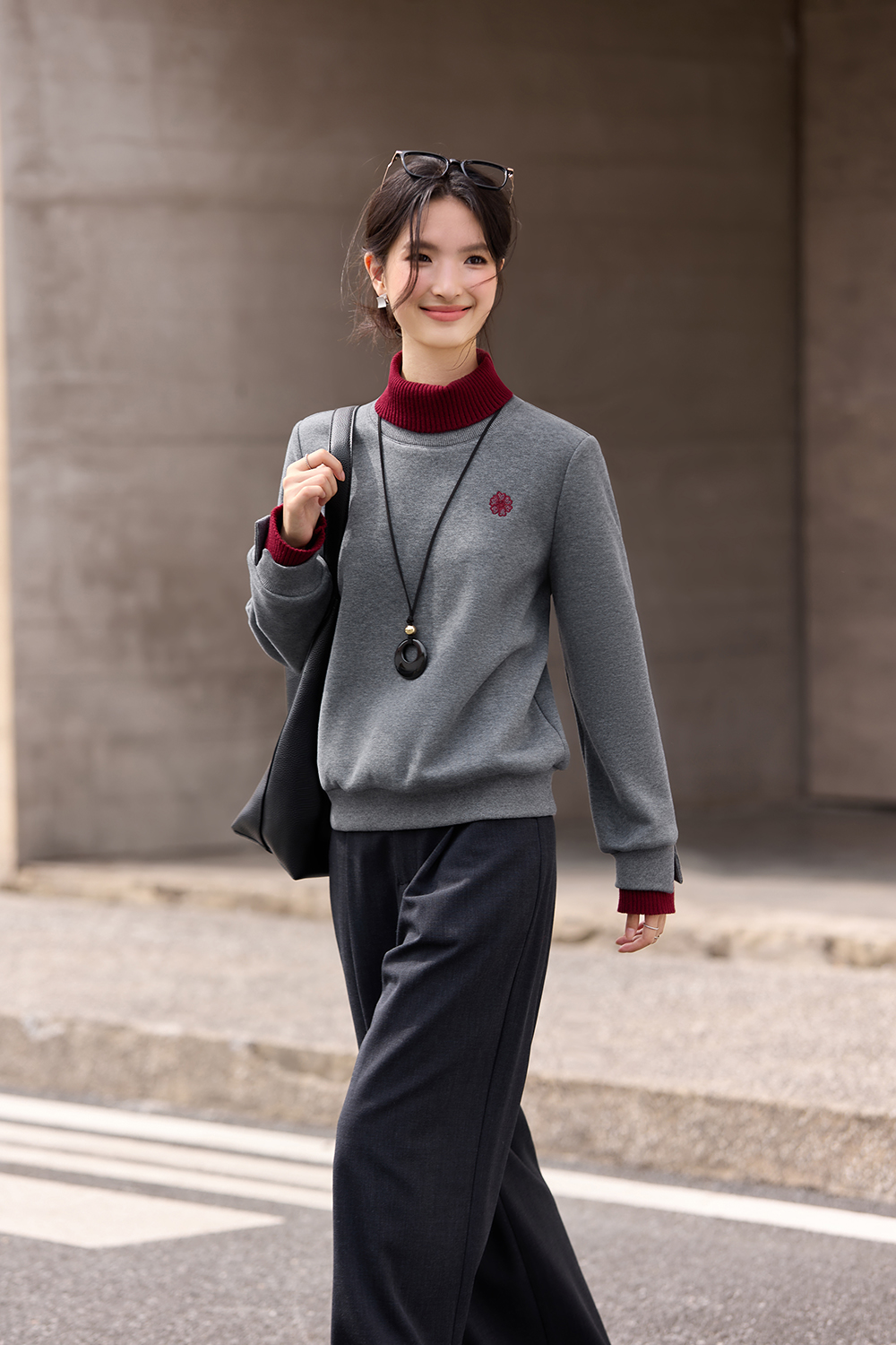 Color-Blocked Layered-Look Turtleneck Hoodie