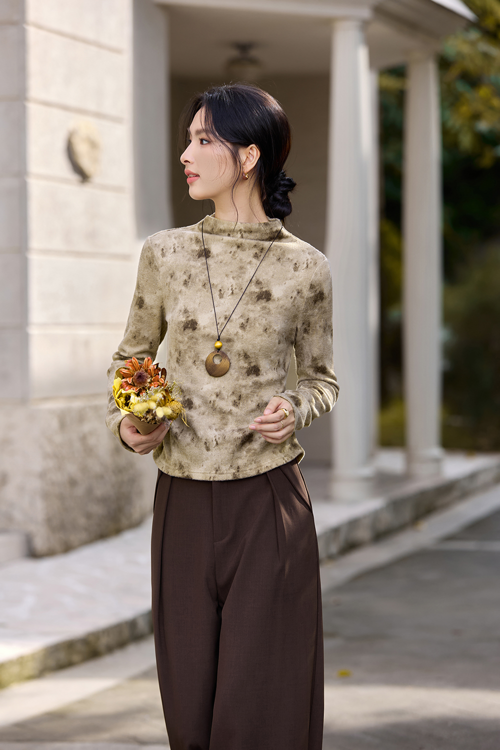 Tie-Dye Turtleneck Long-Sleeve T-Shirt