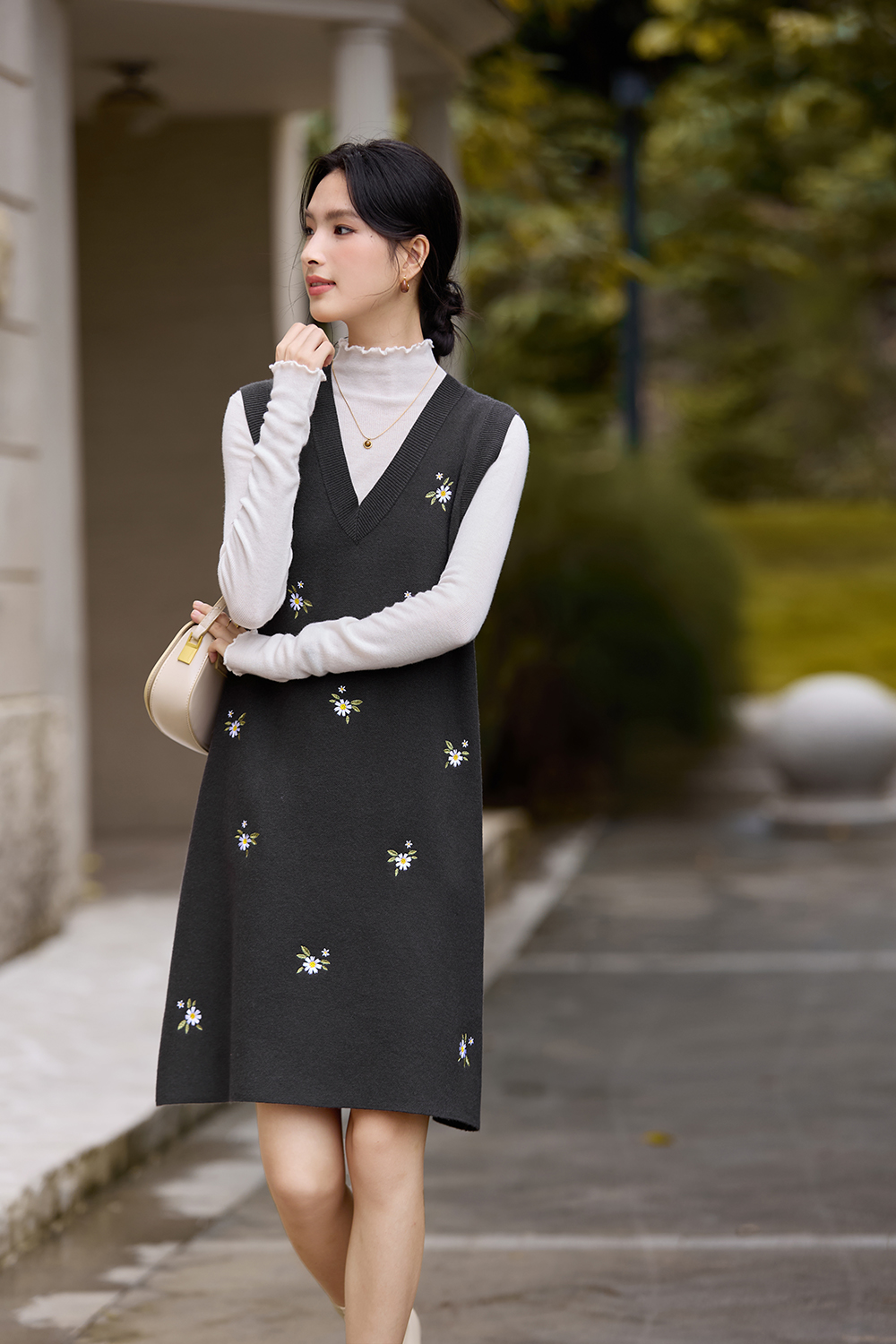 V-Neck Embroidered Vest Dress