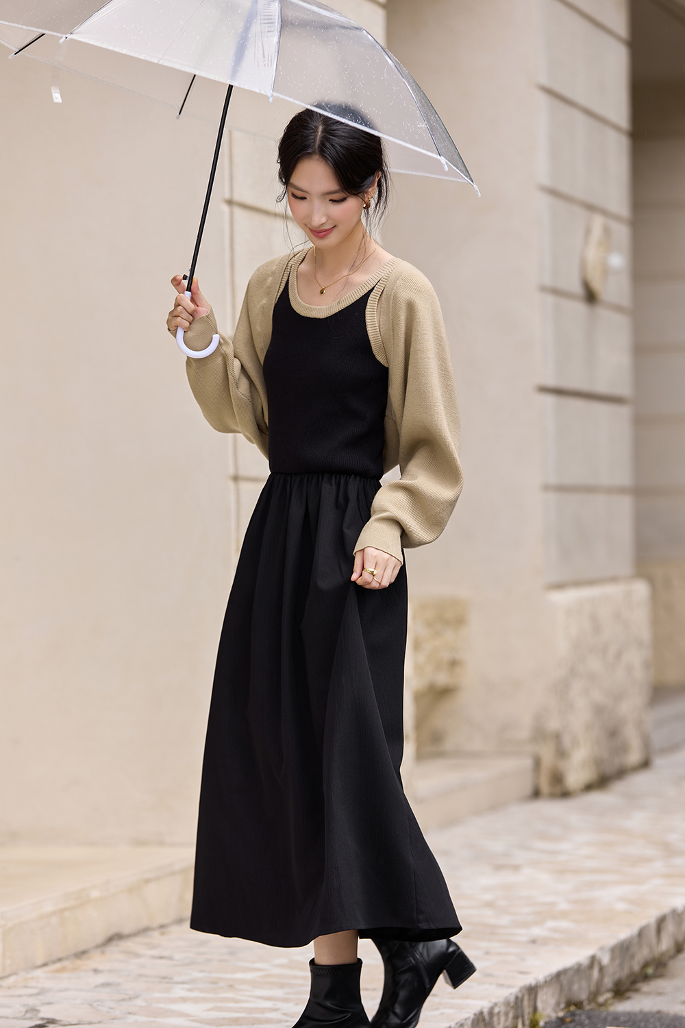 Black-Khaki Vest Dress Set