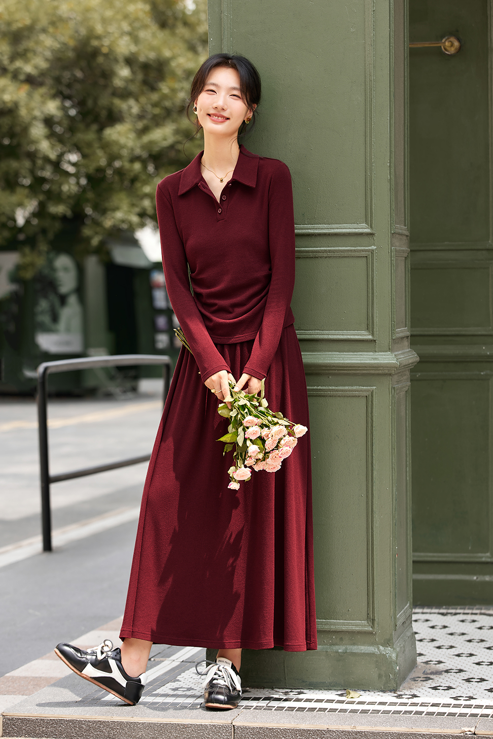 Red temperament commuter top and skirt-VIMLYSTORE