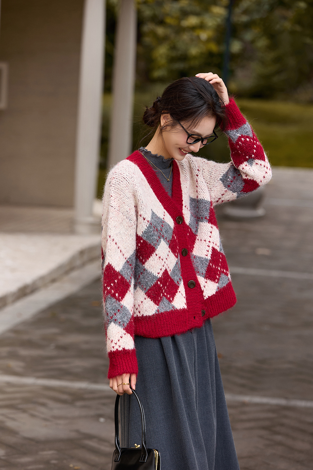 Vintage Diamond-Pattern Cardigan