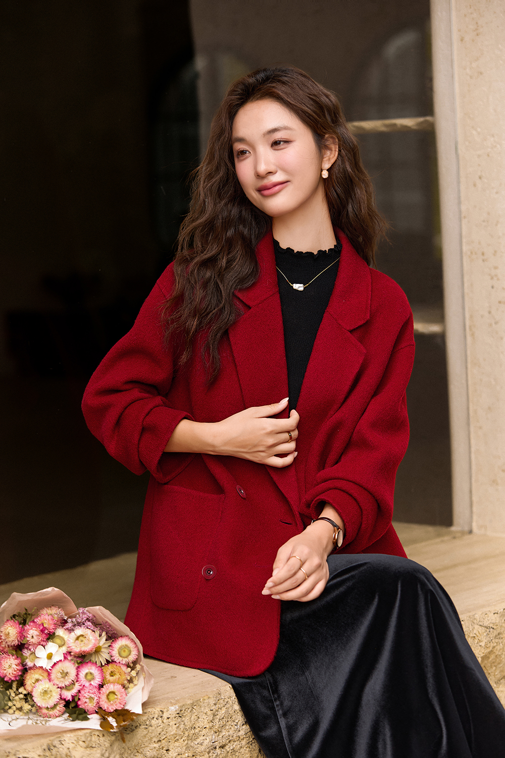 Grey plaid woolen suit jacket